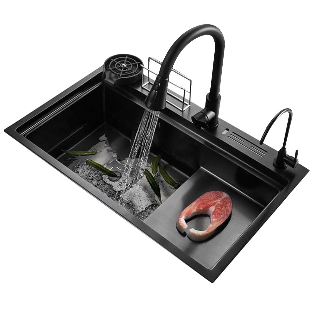 Ciotola Singola Preparare Il Lavello Lavabo per Piatti a Risparmio Idrico Cucina Bar Lavello a sifone Ristorante Dispensa Lavello Lavandino per Lavare Le Mani (Colore : Nero, Dimensioni : 80