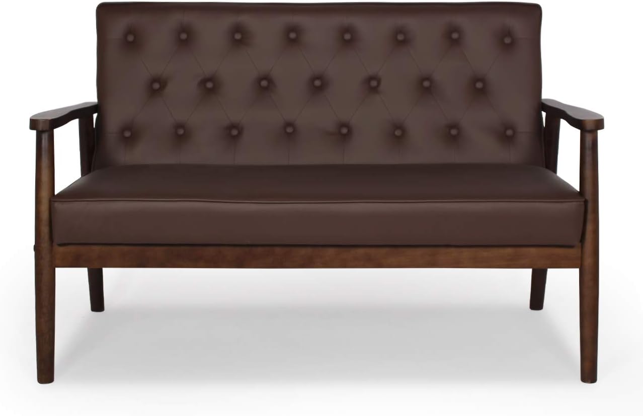 JIASTING Mid-Century Modern Faux Leather Loveseat Brown