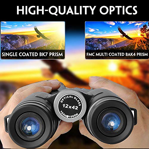 Compact Binoculars for Adults - High Power 12x42 Roof Prism Binocular with Low Light Night Vision,Waterproof Fogproof Binoculars for Bird Watching,Travel,Hunting,Wildlife,Concert - Thumbnail 6