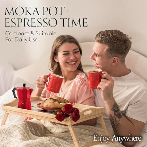 Image of Aluminium Espresso Coffee Maker, Moka Express 3 Cups Espresso Maker /Percolator /Stovetop /Filter Coffee Maker for Italian Mocha Coffee Moka Pot (130 ML, Red)