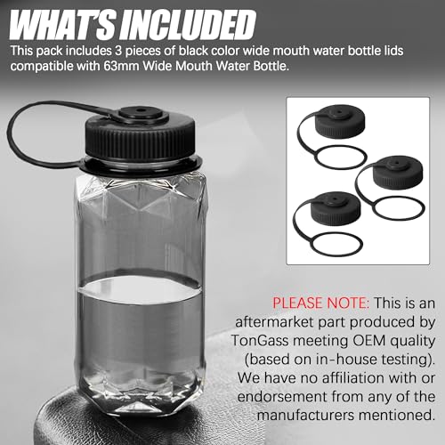 Image of TonGass 3-Pack Water Bottle Lid Compatible with 32oz Wide Mouth Water Bottle Replacement Cap for 63mm Mouth Water Bottle Lid Replacement Water Bottle Cap