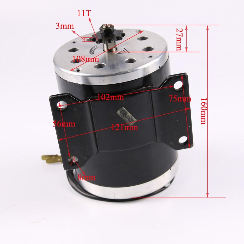 MY1020 36V 500W Brushed Electric Motor 11T 25H Sprocket, 2500RPM, Reversible DC Motor for Razor Dirt Bike, ATV, Go Kart