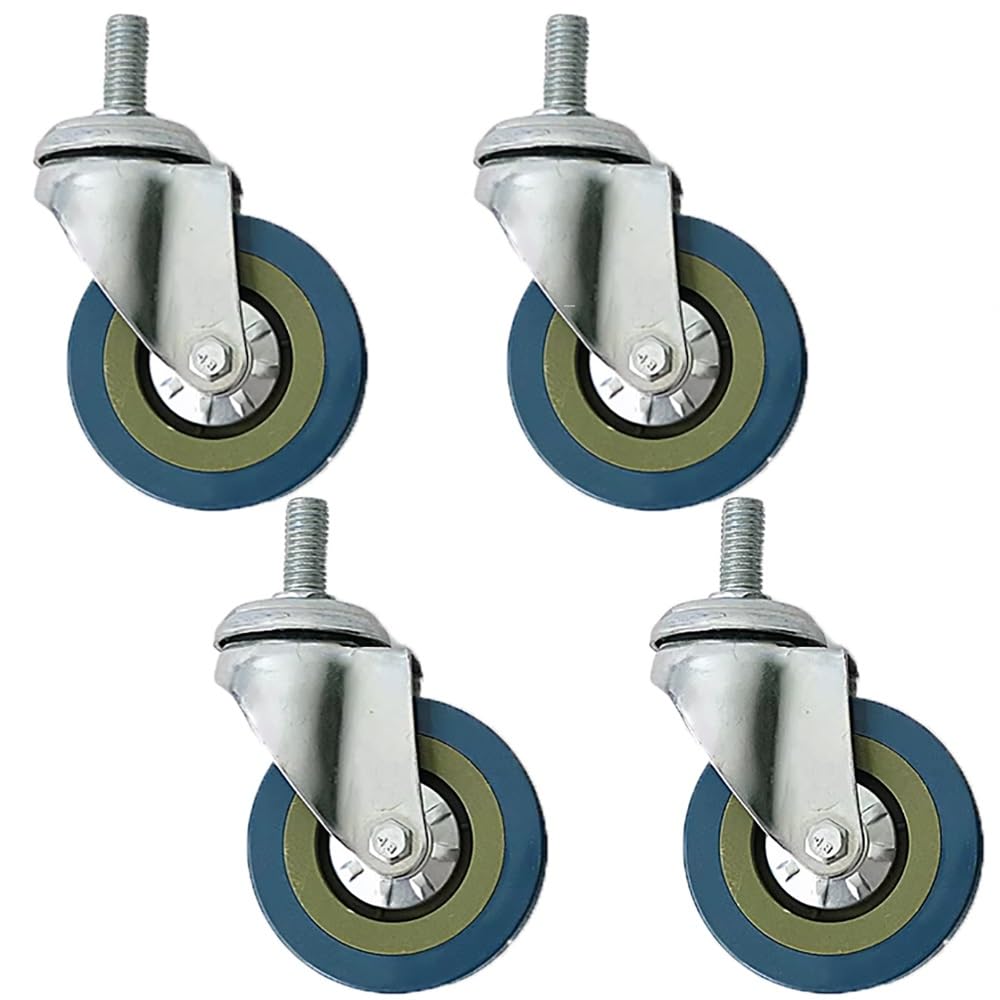 Gwintowany trzpień koła M8/M12, 4 szt. cichych kół widłowych, koła koła 3 cale z hamulcami do półek, wózków, mebli (Swivel, M12 x 25)