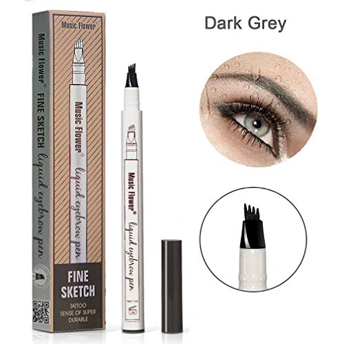 Eyebrow Tattoo Pen Waterproof Microblading Eyebrow Pencil with Micro-Fork Tip Brow Tint Tattoo Eyes Makeup Natural Hair-Like Defined Brows All Day (Dark Grey)