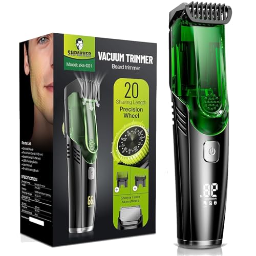 SHPAVVER Beard Trimmer for Men: Vacuum Mustache Trimmer IPX7 Waterproof- Rechargeable Electric Beard Cutting Kit with Adjustable Length Comb- Built-in Vacuum for Sideburns, Stubble