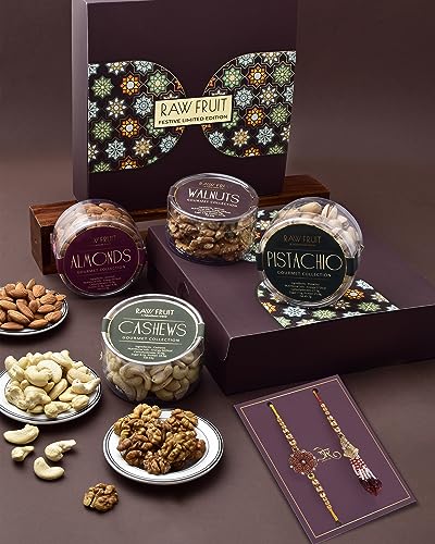 Image of Hyperfoods Rawfruit Rakhi for Brother and Bhabhi Dry Fruit Combo Pack | Bhaiya and Bhabhi Rakhi Set with Mix Dry Fruits Kaju Cashew Badam Almond Pista Akhrot Walnut 850g