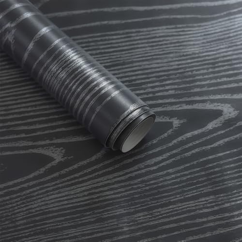 Image of Self Adhesive Decorative Peel Stick Waterproof Wooden Wallpaper Wall Decor Removable Wall Paper for Living Room Hall Decoration PVC Vinyl DIY Contact Paper 45x304cm (Black Wood)