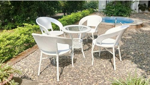 Image of 4+1 Outdoor Indoor Furniture Sets Rattan Wicker Chair Patio Set Bistro Set Conversation Set Balcony Outdoor Garden Furniture Chair (White with Multicolor Cushion & Pillow)
