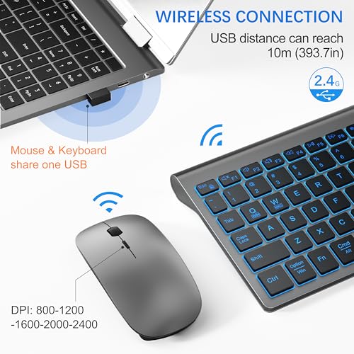 Image of TopMate Wireless Backlit Keyboard and Mouse Ultra Slim Combo, 2.4G Silent Compact 2400DPI Mouse and Scissor Switch Keyboard Set, Batteries Included, for PC /Laptop /Windows /Mac /Gaming - BL Gray Black