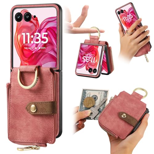 Idée cadeau Moto Razr 40 Ultra étui rose en cuir élégant avec fermeture éclair pour femme