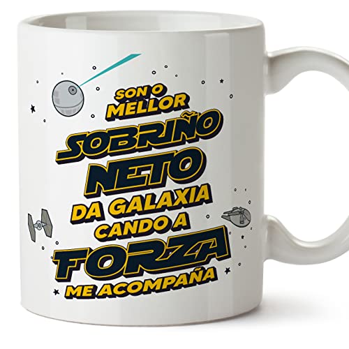 MUGFFINS Tazas para SOBRINO NIETO - En Gallego - Mellor Da GAlaxia Cando Forza Acompaña - 11 oz / 330 ml - Regalo original y divertido