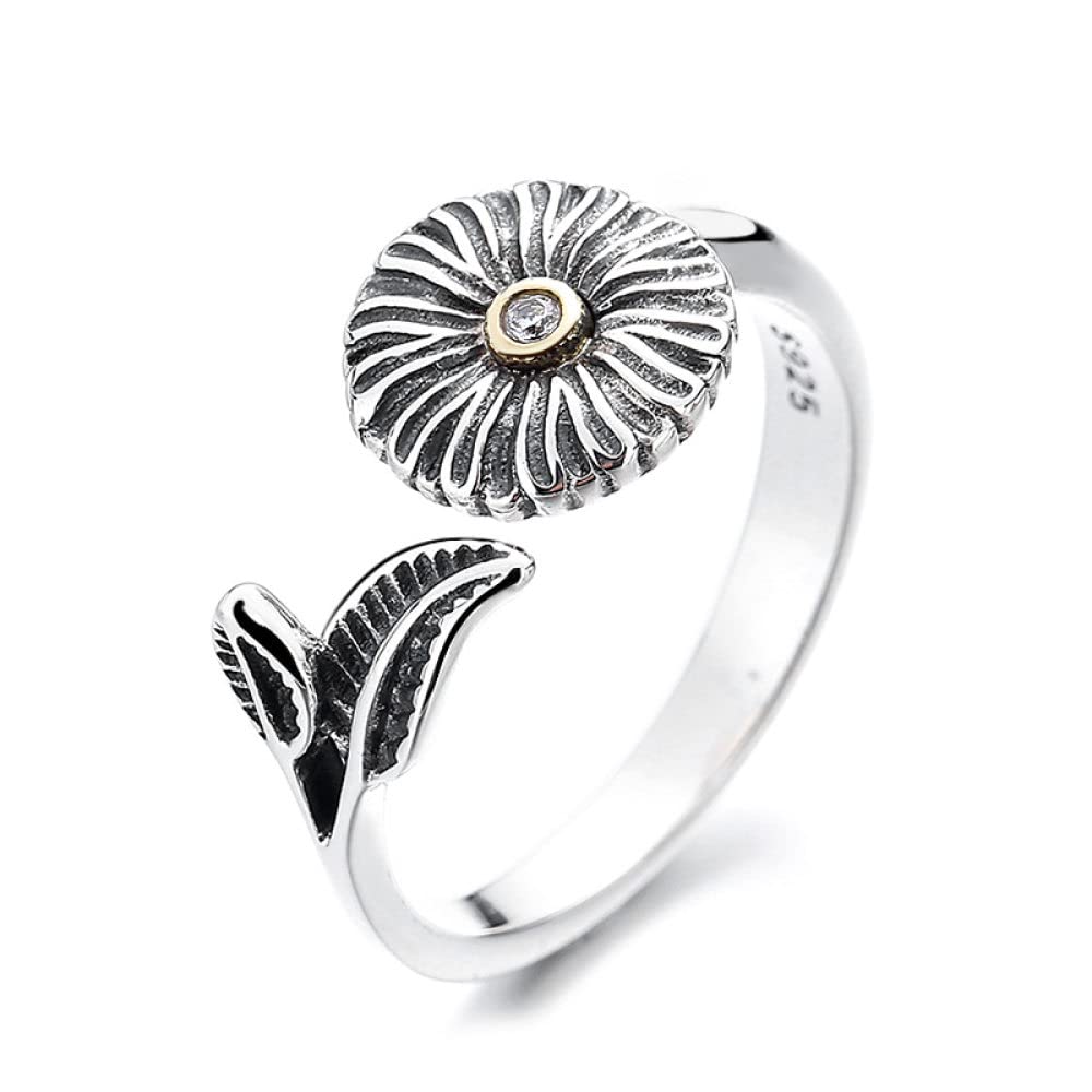 Anello In Argento 925 Da Donna,S925 Sterling Silver Piccole Margherite Anello Anelli Regolabili Retrò Anello Aperto Argento Thumb Ring Eternity Ring Fascino Di Nozze Gioielli Regali Per Uomini Raga