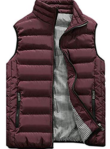 XinYangNi Men's Lightweight Packable Down Vest Puffer Casual Stand Collar Winter Outwear Sleeveless Jacket Wine Red US XL