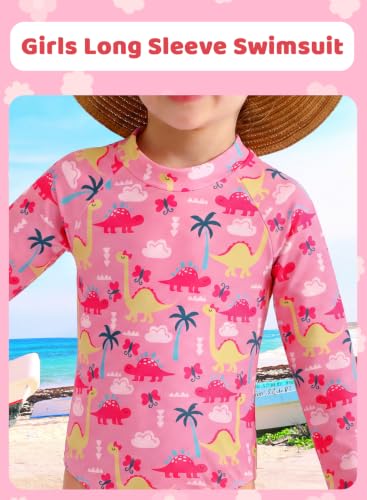 Image of Alakuoti Long Sleeve One Piece Ruffle Swimsuit for Toddler Girls Baby Girl Rashguard Shirt with UPF 50+ Sun Protection