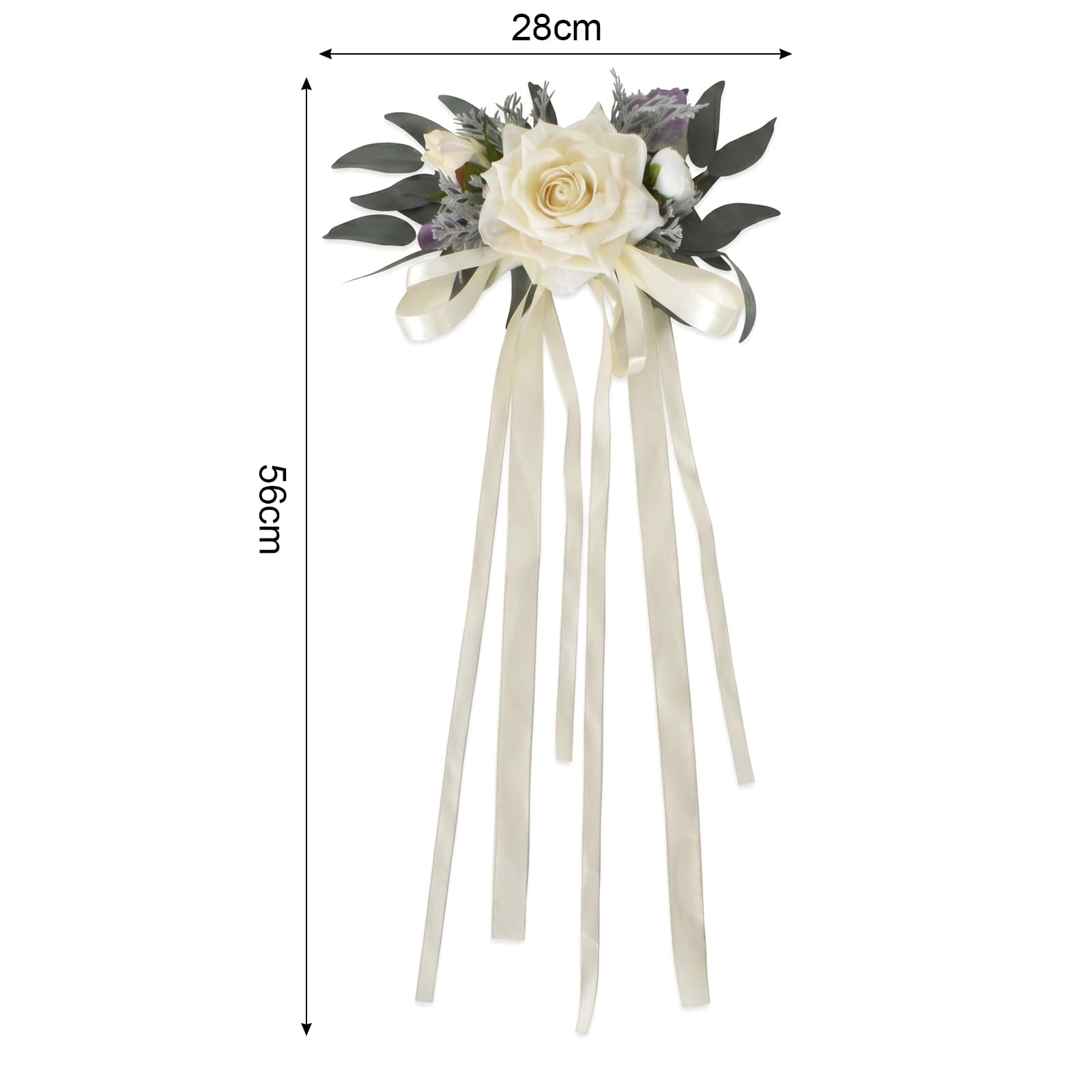 Naapesi Set di 2 Decorazioni Floreali per Specchietti Retrovisori Matrimonio Bianco Latte - Eleganti Fiori Artificiali con Nastri per Auto degli Sposi - Addobbi Auto Matrimonio Raffinati