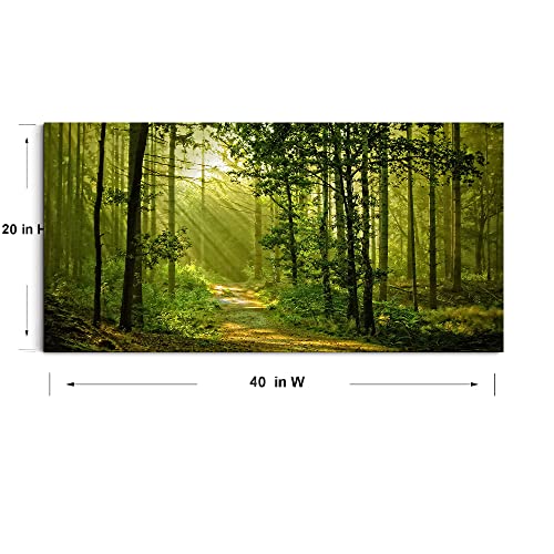 Lasdel Green Morning Sunlight Forest Scenery Canvas Wall Art For Bedroom Home,Beautiful Silent Summer Woods Picture Print Artwork Painting Decor,Mordern Realism Rustic Wilderness Landscape,Inner Frame 20X40 thumb #3