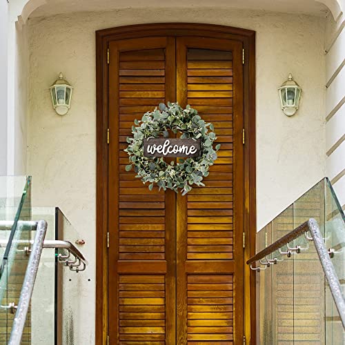 Sggvecsy Green Eucalyptus Leaf Wreath With Welcome Sign 20In Artificial Eucalyptus Wreath Spring Summer Wreath For Front Door Wall Window Farmhouse Festival Porch Patio Garden Decor #TOP4