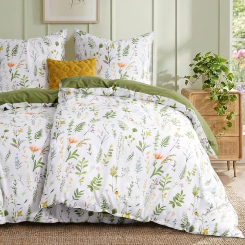 RUIKASI Bettwäsche 135x200 Blumen 4teilig - Grün Blumenmuster Bettbezug 135 x 200, Mikrofaser Bettwäsche-Sets mit 2 Kissenbezügen 80x80cm… – Ansicht 1
