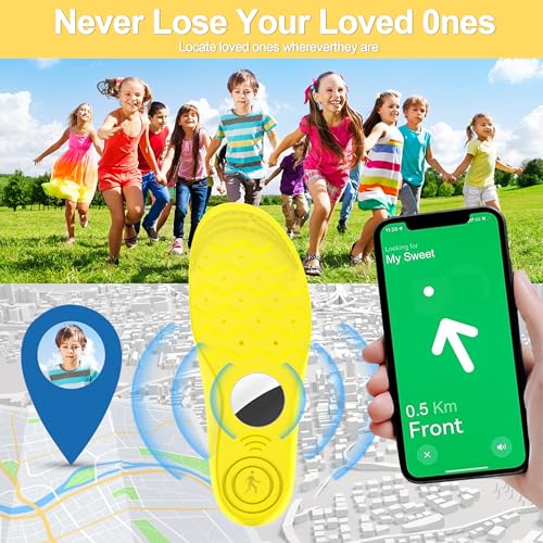 Image of RFUNGUANGO Airtag Shoe Insoles for Kids, Pink Rainbow (1‑2 Big Kid) | Airtag Hidden Insoles, Tracker Devise Case, Comfortable Insoles (7.66-8.26 IN Trimmable Insoles)