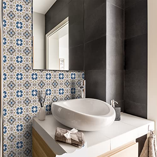Ambiance Sticker Vinilos Autoadhesivos, Decoración de Paredes, Adhesivos de Azulejos para Baño y Cocina Azulejos de Cemento Luizia - 24 Vinilo Azulejos de 15 x 15 cm