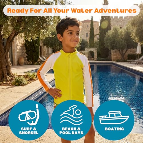 Image of SwimZip Boys' Long Sleeve Rash Guard & Swim Shorts Set - UPF 50+ Sun Protection