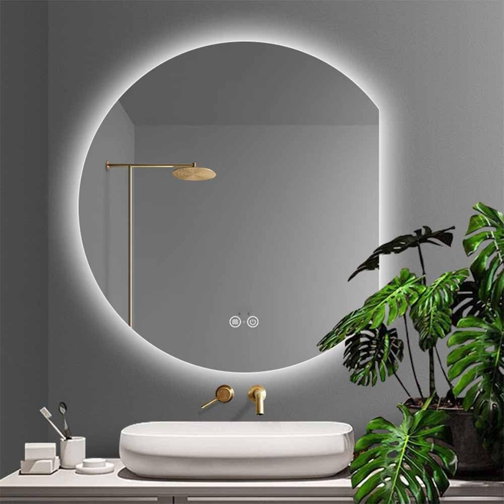 SXFSDOU LED Half Circle Decorative Mirror 3 Color Lighted Vanity Moon 100x90cm Backlit Dimming Makeup Wall Mounted Shatter-Proof Defogging for Bathroom Dresser(Left semicirc