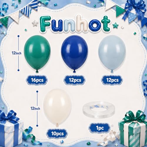 Image of Dark Green Navy Blue Balloons, 50Pcs 12 Inch Ivory White Latex for Party