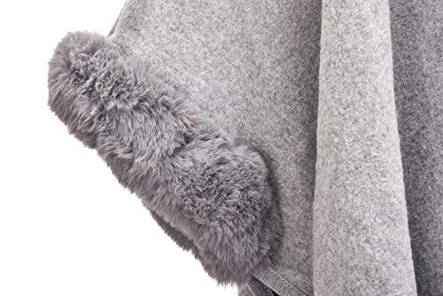 ZLYC Women Winter Fashion Faux Fur Trim Layers Hooded Cardigan Warm Cape Sweater Cloak 5