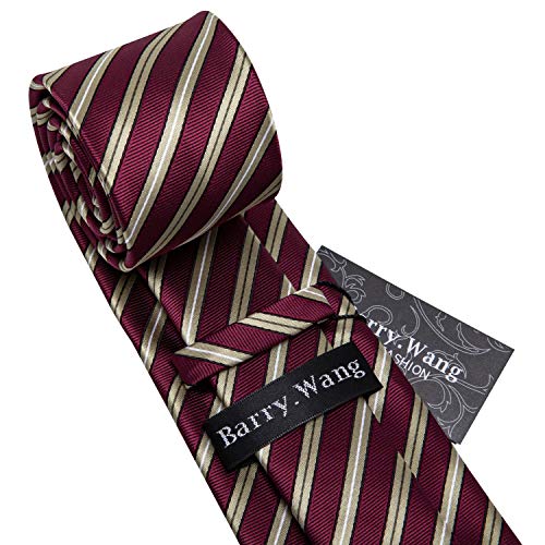 Image of Barry.Wang Tie Sets for Men Silk Stripe Necktie Woven Checkered Handkerchief Cufflinks Formal Business Wedding