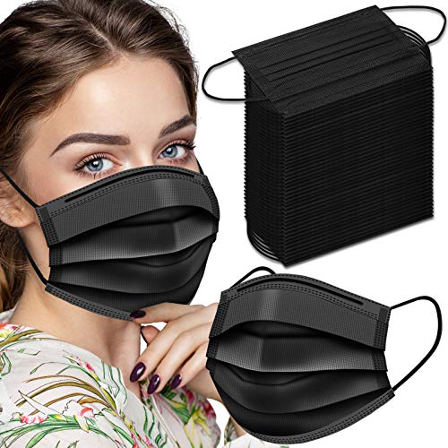 Black Disposable Face Masks, 100 Pcs Black Face Masks 3 Ply Filter Protection
