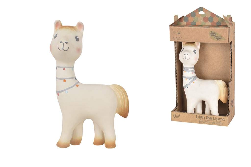 Tikiri8598002 Natural Rubber Rattle Lilith Lama for Babies and Children from 0+ Months, Beige