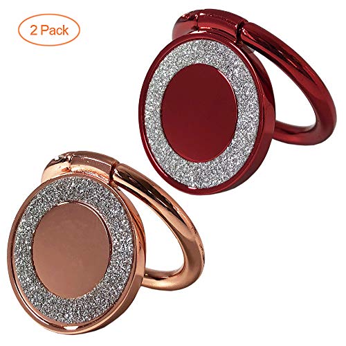 Cell Phone Ring Holder 2-Pack with Glitter Cute Bling Diamond for Girls/Women, WENSUNNIE 360°Rotation Finger Ring Grip Stand Compatible with iPhone X XR XS Max 8 S9 S8 S7 (Rose Gold+Red)