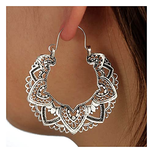 TseenYi Gypsy Mandala Flor Pendientes Retro Metal Hueco de Plata Vintage Étnico Boho Corazón Círculo Cuelgan Joyería Para Mujeres y Niñas Regalos