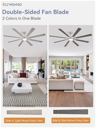 Image of ZMISHIBO 80 inch Brushed Nickel Modern Ceiling Fans with Lights and Remote, Indoor /Outdoor Ceiling Fan for Living Room Patio, 6 Speed Reversible Quiet DC Motor, 3 CCT, Dual Finish Blades