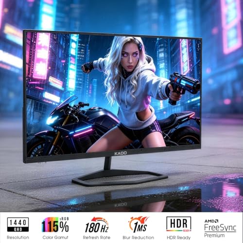 Image of Kado 2-Pack 32 inch 1ms 180Hz 16:9 2560x1440 QHD Computer Monitor 115% sRGB | AMD FreeSync Panoramic Stacked Gaming Multi-View Split Screen Streaming, VESA Mount DisplayPort HDMI Built-in Speakers