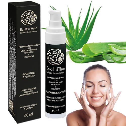 50ml Crema Contorno Occhi Antirughe Biologica all' Aloe Vera e Acido Ialuronico, Anti-Gonfiore e Idratante, Formula Naturale con Ingredienti Lenitivi Ideale per Occhiaie, Borse e Pelle Sensibile