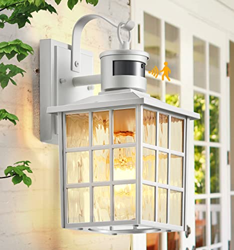 Vianis Motion Sensor Outdoor Lights, White Dusk To Dawn Wall Lights, Exterior Light Fixture, Anti-Rust 100% Aluminum Outdoor Wall Lantern Wired For Garage Patio, Front Porch Light #TOP7