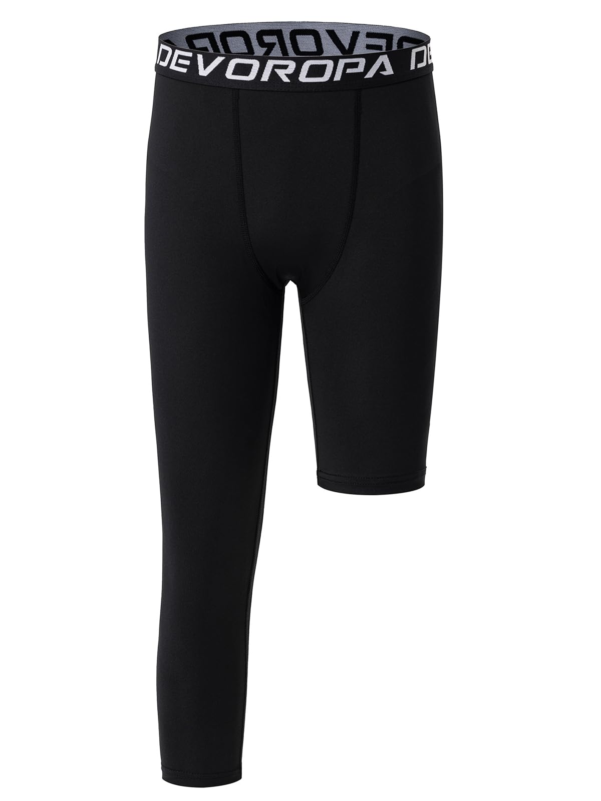 DEVOROPA Youth Boys One Leg Compression Pants for Basketball 3/4 Leggings Sports Tights Kids Athletic Soccer Base Layer