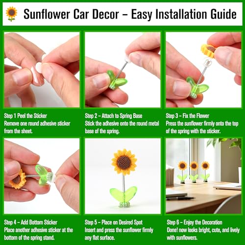 Image of 10 pcs Sunny Vibe Sunflower Ornaments for Car Bobbleheads Accessories Dashboard Decoration - Hippie Cute Funny Natural Shaking Mini Sunflower Plant with Paste DIY Decor Helmet Hairclip Head Mirror