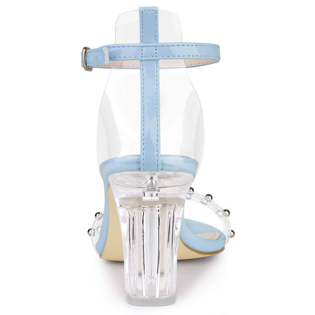Allegra K Women's Clear Block Heel Ankle Strap Heeled Sandals