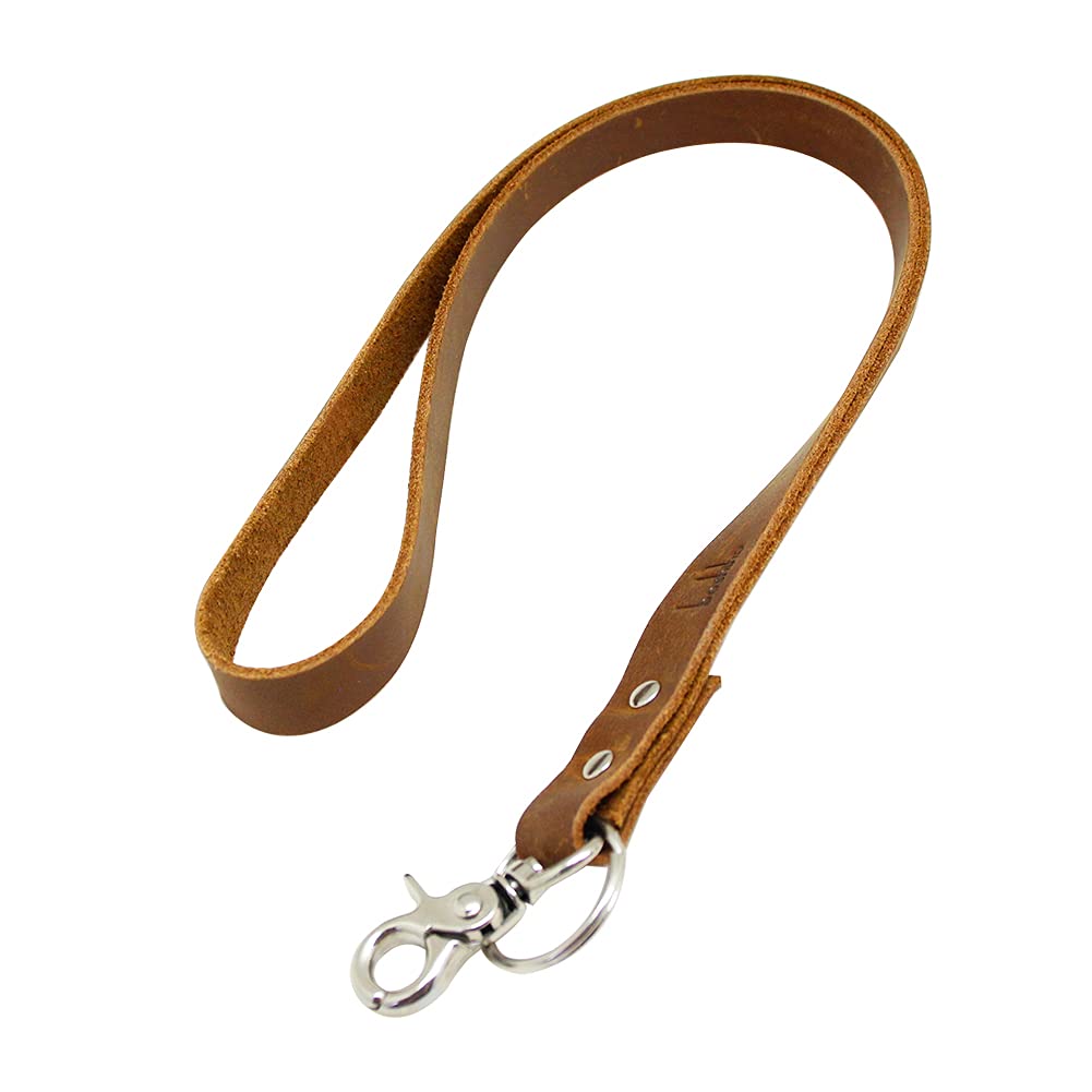 Badge Lanyard - Cowhide Leather Neck Lanyard with Metal Hook for ID Badge Holder, Keys, USB, Cell Phone, etc