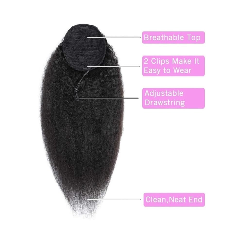 Extensions Haar Yaki Kinky Straight Pferdeschwanz-Kordelzug-Echthaarverlängerungen Natürlicher brasilianischer Pferdeschwanz-Clip in Afro-Remy-Haarteilen Haarpflege(22INCH)
