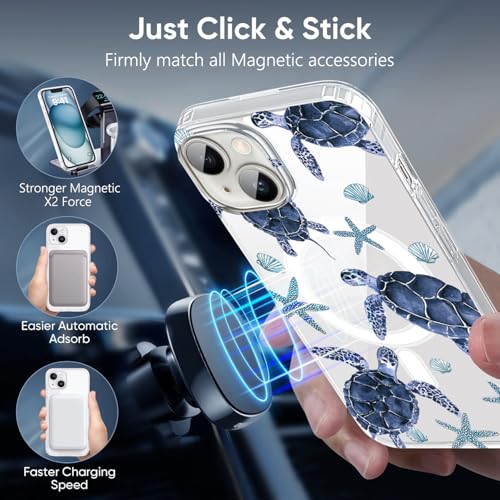 LuGeKe Case for iPhone 16,Blue Sea Turtle Compatible with MagSafe Accessories,Clear Slim Thin Shockproof Protective Phone Case Cover for Women - image 3