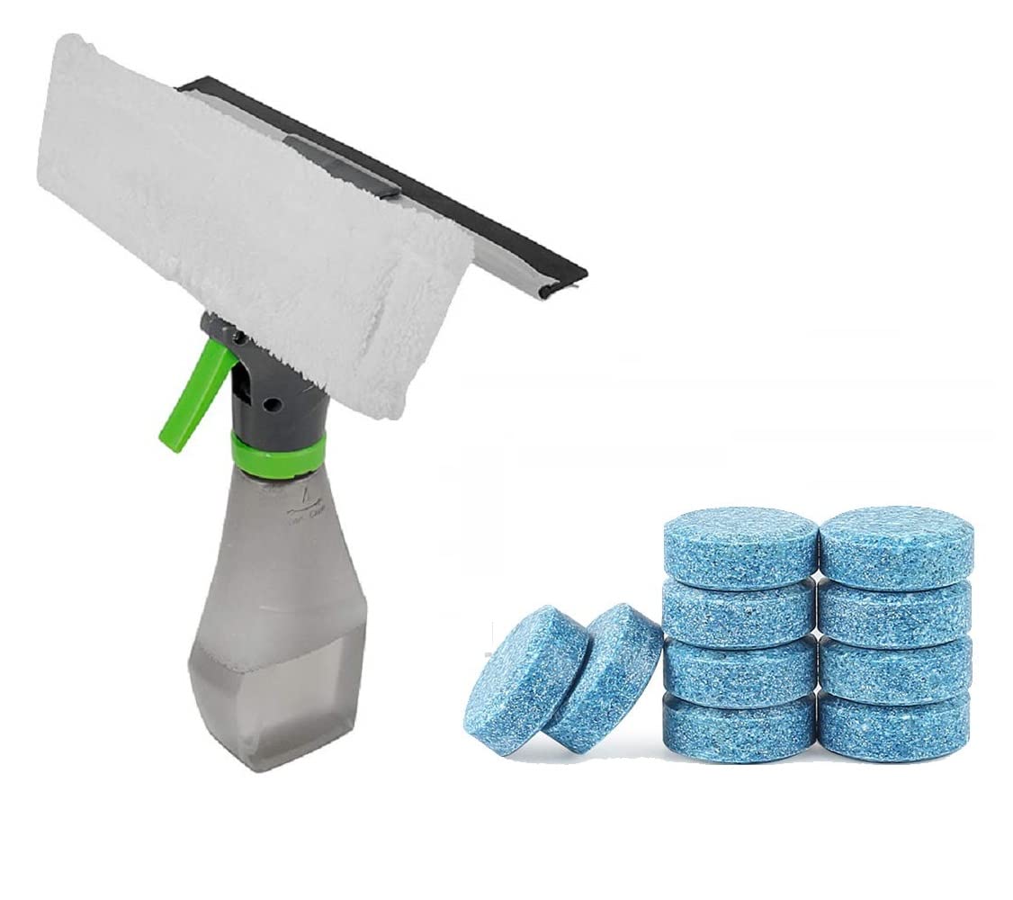 3 in 1 Plastic Easy Glass Spray Type Cleaning Brush Wiper with Glass Wash Cleaning Tablets(10 pic)