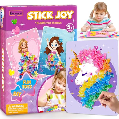 Beauwow Poke Art Kit for Girls - Mess Free Craft Activity, DIY Poke Hands Art for Kids, Creative Sensory Toy Set, Xmas Gifts for Ages 3 4-8 Year Old Girls Toys