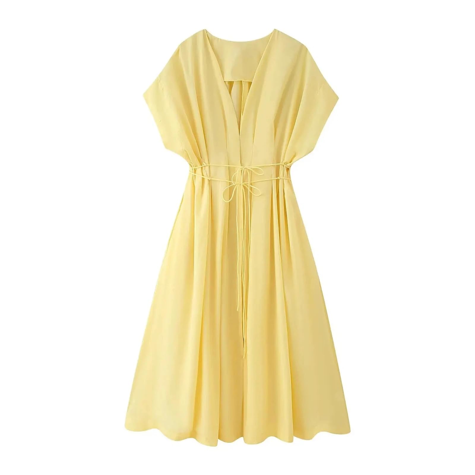 Vestido Plisado de Mujer de Verano con Escote en V y Manga Corta Vestido Elegante y Ajustado de Playa