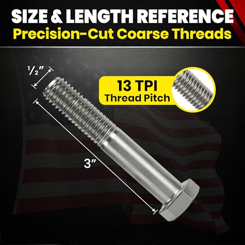 Tornillos de cabeza hexagonal de 1/2 para reparaciones del hogar y montajes náuticos, 25 pzs 3