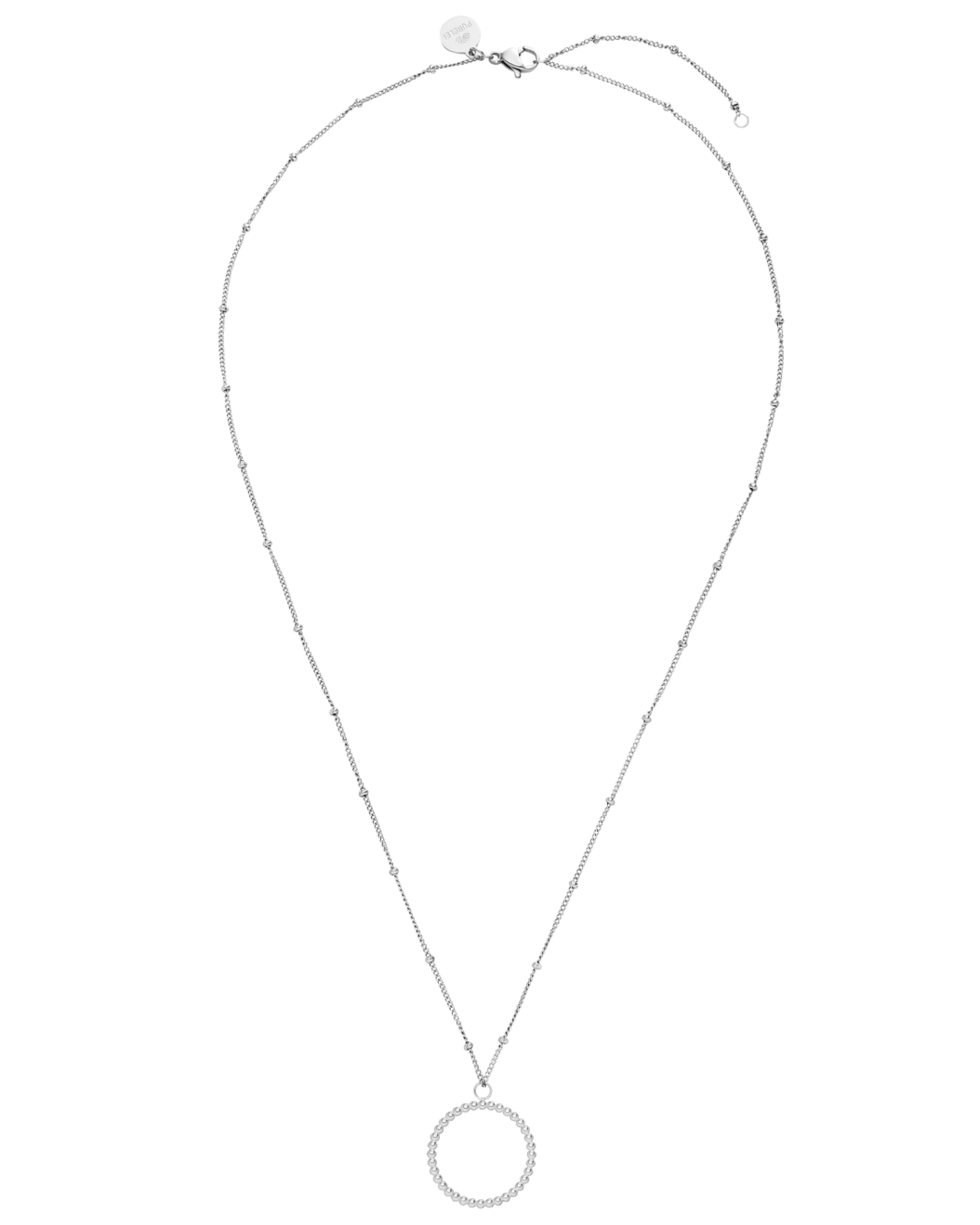 Purelei Collier Karma (Or, Argent, Or rose), collier femme fantaisie en acier inoxydable, résistant à l’eau avec pendentif cercle karma, réglable de 50 à 55 cm (Argent)