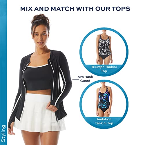 Athletic Swim Skort — Ruffled Bikini Bottom Swimsuit Skirt, Mesh Tiers, Cadence4