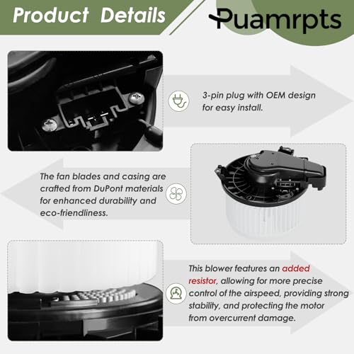 Image of AC Heater Blower Motor Compatible with Ram 1500 2014-2018, Dodge Journey 2014-2020 Front - Replace# 68232369AA, 700308, 3Pins